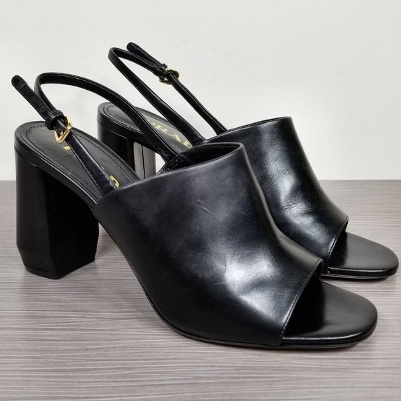 Prada Slingback 85mm Sandals, Black Leather, Size 6.5 US / 36.5 - Picture 3 of 11